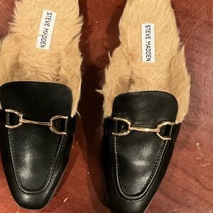 Steve Madden Black Mules with Gold Accents